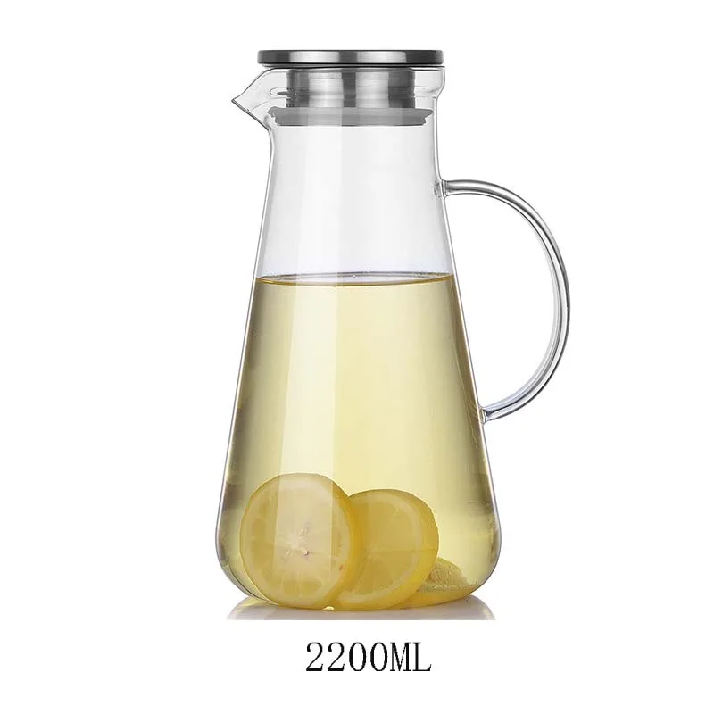 Heat resistant borosilicate glass water pitcher carafe jug for homemade juice with handle and lid
