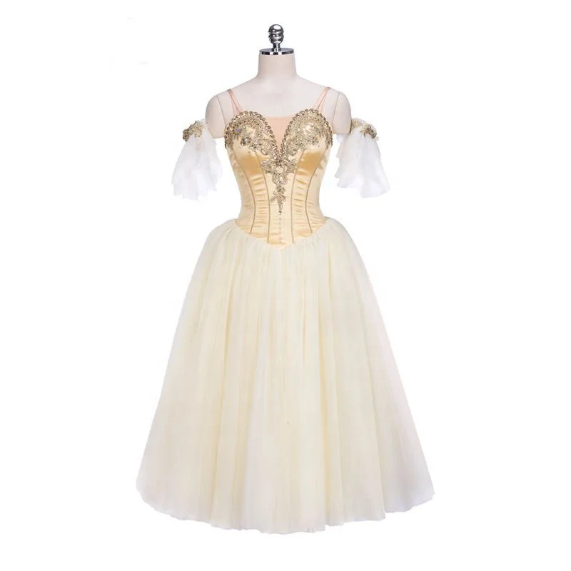 Girls  dress women Gold Satin Customized  Sleeping Fairy Classical ballet tutu dress kids Professional Romantic ballet  Dress