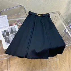 Original big V metal belt mid-length korean skirt womens midi skirts