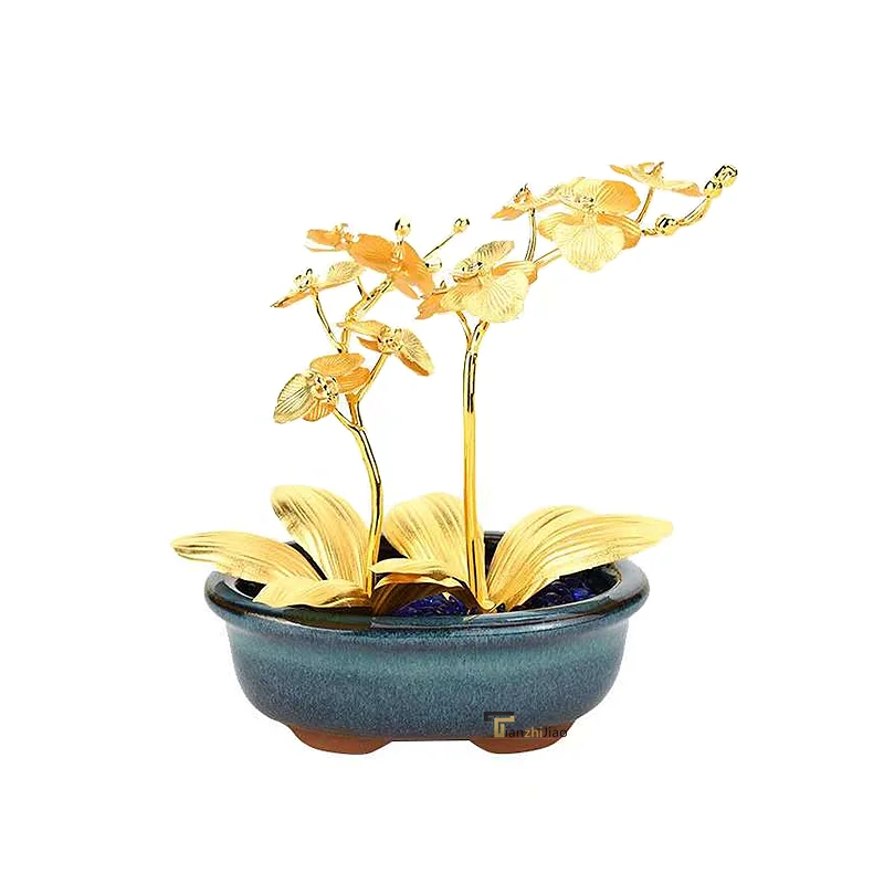 Gold Leaf Pot plant Souvenirs Ornaments Phalaenopsis Flower Pots Home Decor Wedding Gifts Gold Leaf Potted Bonsai