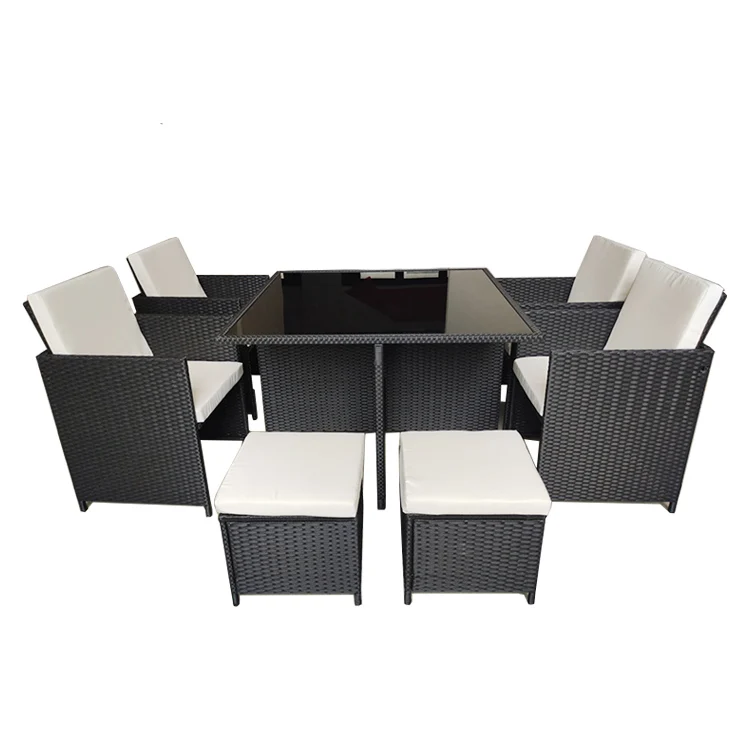 Wholesale 9 pieces save space outdoor dining table and chair patio rattan furniture modern dining table set for 8