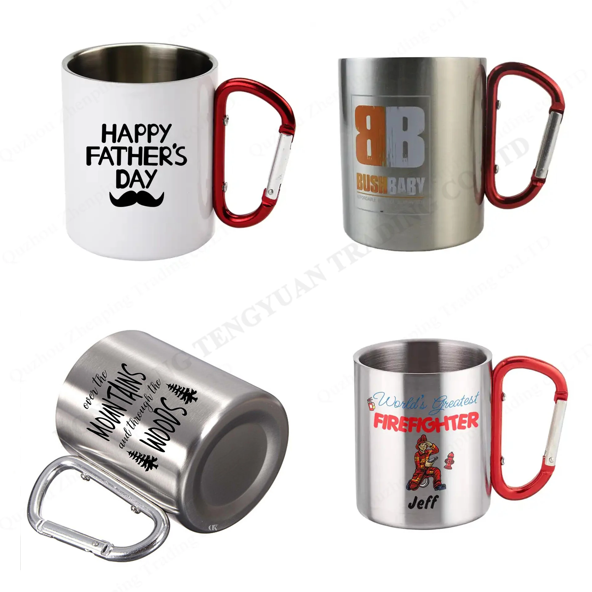 TY 200ml 300ml in stock Custom Logo Stainless Steel Coffee Mugs with Carabiner Handle Camping and Backpacking Travel Cup