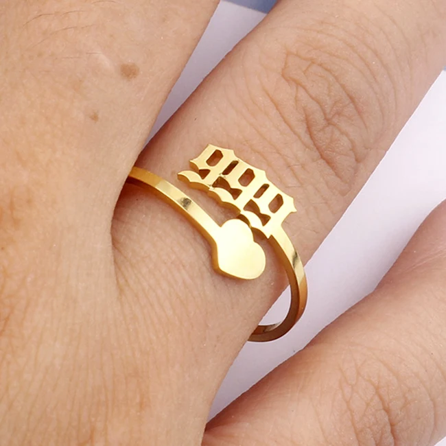 Wholesale Gold Silver Plated Stainless Steel 000 111 222 333 444 555 666 777 888 999 Woman Adjustable Angel Number Rings Jewelry