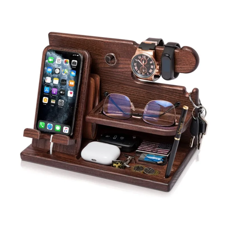 Factory offer Key Holder Stand Watch Organizer Wood Phone Docking Station