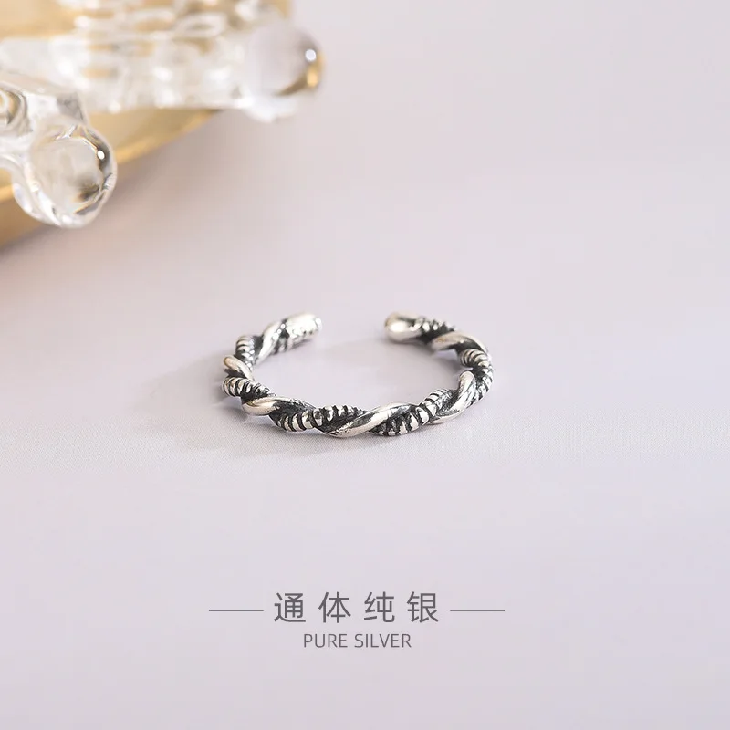 Handmade Opening Twist Woven Adjustable Ring Style Thai Silver Vintage for Women Men Silver 925 Jewelry Factory 2pcs 3-15days