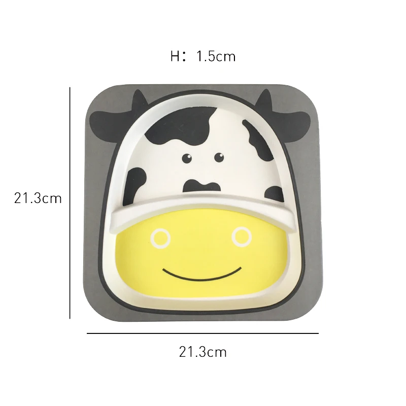 Wholesale Biodegradable Eco Frieendly 5 Pcs Milk Cow Cartoon Bamboo Fiber Kids Tableware Dinnerware Baby Plate Bowl Cup Sets