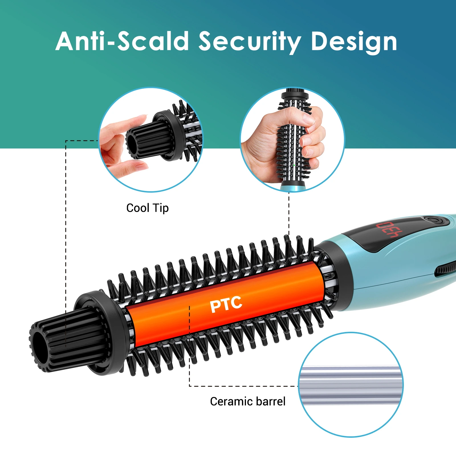 Alure Heated Styling Brush Ionic Hair Curler with Anti-Scald Nylon Bristles, Electric Curl Wand for All Hair Types, Curling Iron