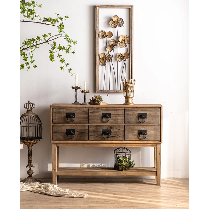 Antique Chinese Style Solid Wood Vintage Retro Furniture Manufacturer Living Room Wooden Cabinet With Drawers And Open Shelf