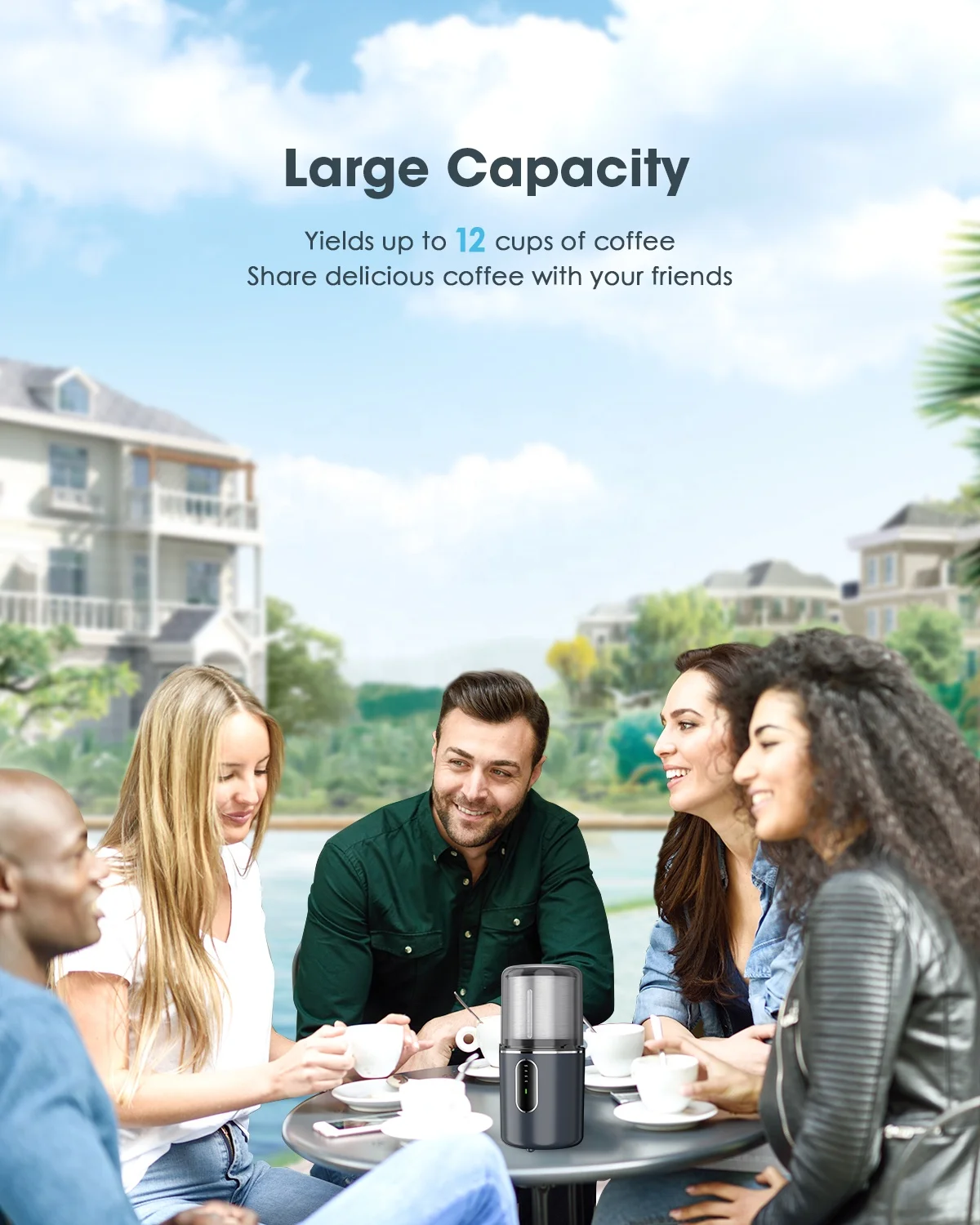 
Chargable Cordless Portable Coffee Grinder with Stainless Steel Blade & Detachable Bowl, 2.5oz/12 Cups 