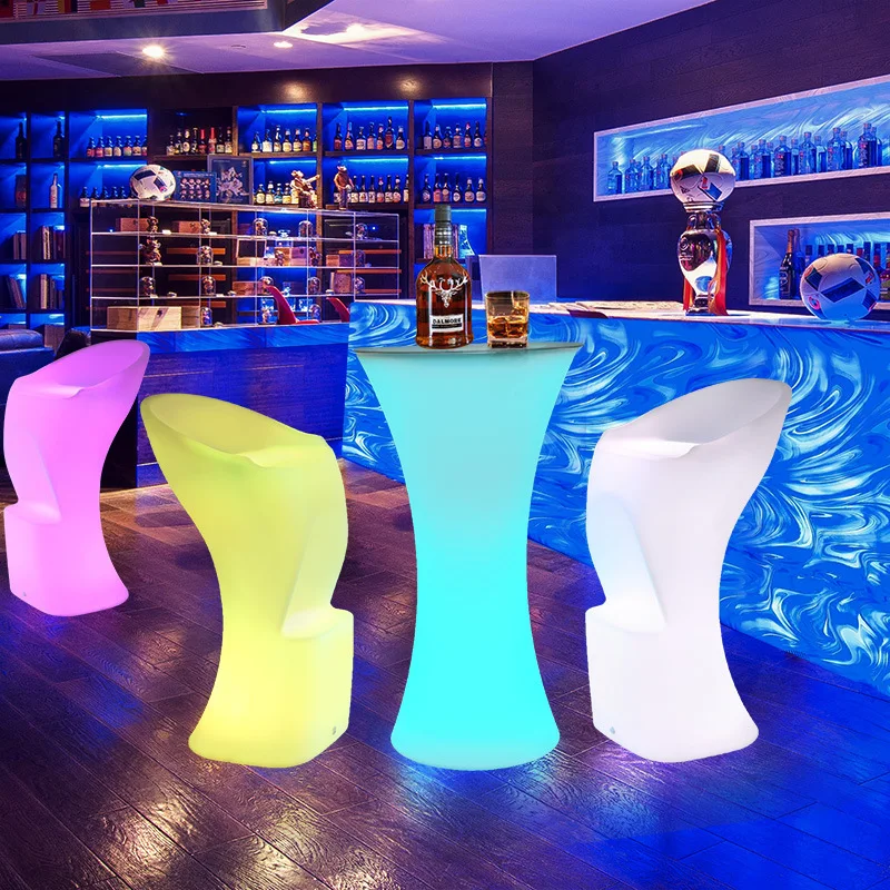 Hookah Lounge Furniture LED Light-emitting Plastic High Top Cocktail Table Outdoor Round Tables For Event Party Garden