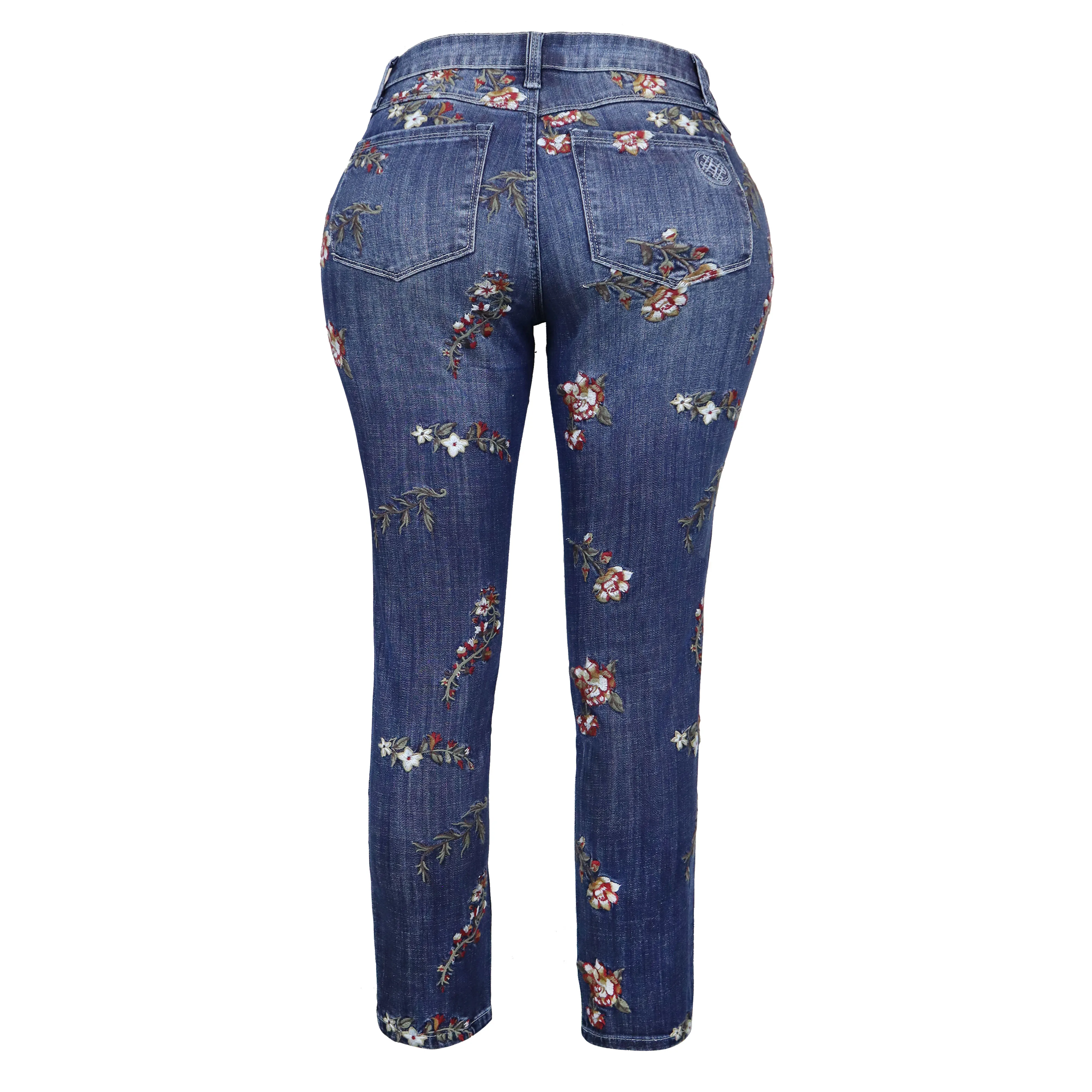 Western Fashion High Waist Sky Blue Embroidered Cow Straight Leg Denim Jeans Women trousers jeans denim