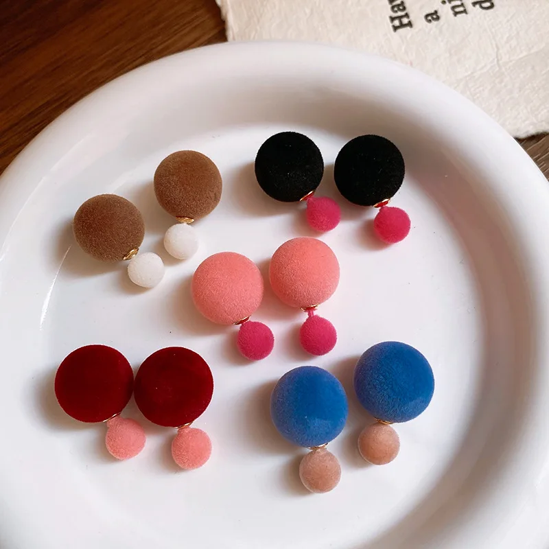 Winter Fashion Jewelry Earrings Women Stud Round Ball Shaped Flocking Earrings For Women Wholesale