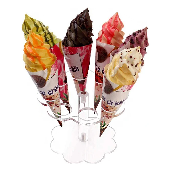Flower Shaped Assembly 8 Holes Clear Acrylic Ice Cream Cones Display Stand