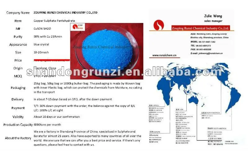 Outlet Price CuSO4.5H2O Blue Crystal Pentahydrate Industrial Grade Granular for Agriculture Fertilizer Copper Sulphate