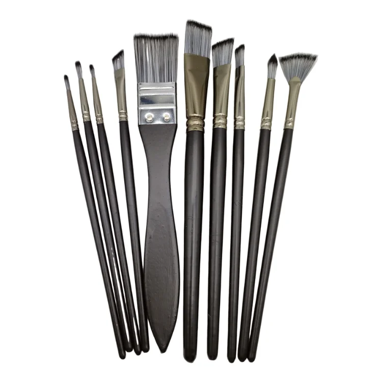 10Pcs Different Shape Nylon Hair Watercolor Artist Paint Brush Set For Acrylic Drawing Art Supplies