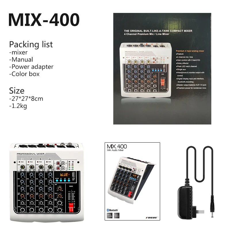 MIX-400 4 канала Портативный Аудио смеситель микшерная воспроизведение компьютера 48В