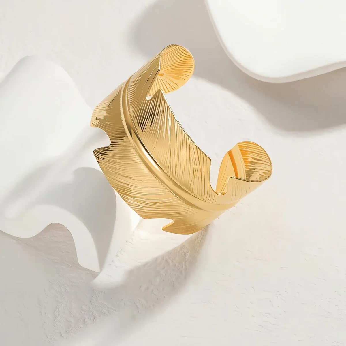 12pcs Interesting fashion design exaggerated large feather shaped stainless steel bracelet for women as a gift