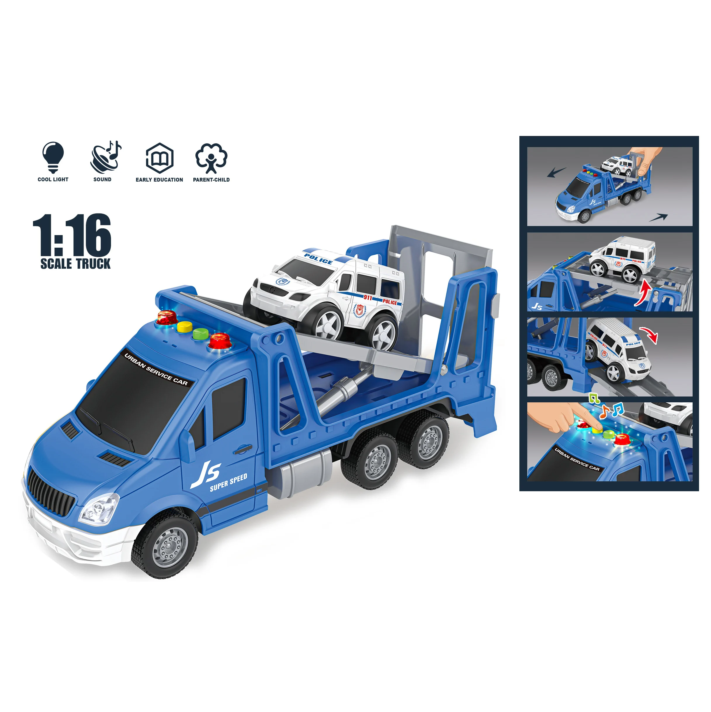 1:16 Road Administration Custom Boy Friction Vehicle Truck Cars Toy With Light Music