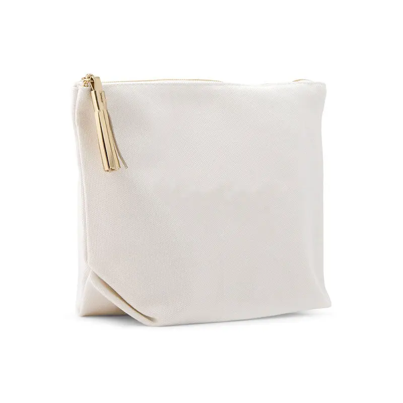 Wholesale Zipper Makeup Bag Eco-Friendly Cotton Canvas Accessory Pouch Double Sided Cosmetic Bag