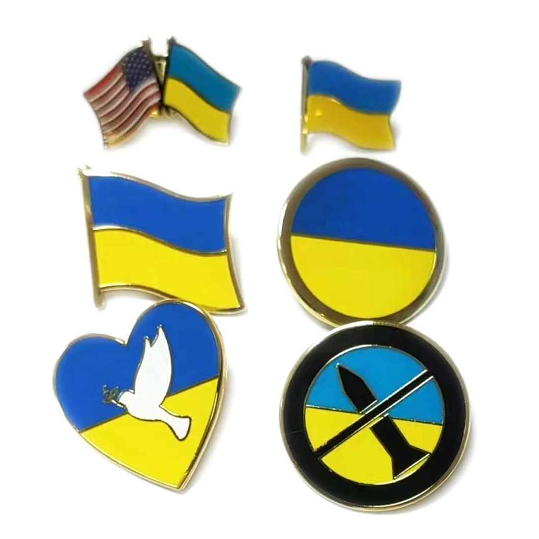 No Minimum brooch pins manufacturers custom country flags soft enamel lapel pin wholesale metal ukraine flag pin