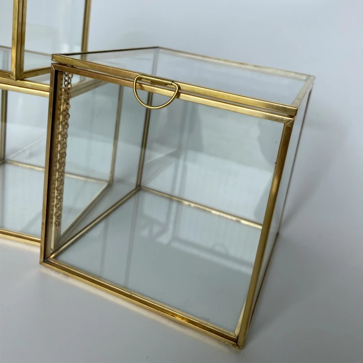 Gold Glass Jewelry Box, Gold  Glass Dried Flower Box for Preserved Roses