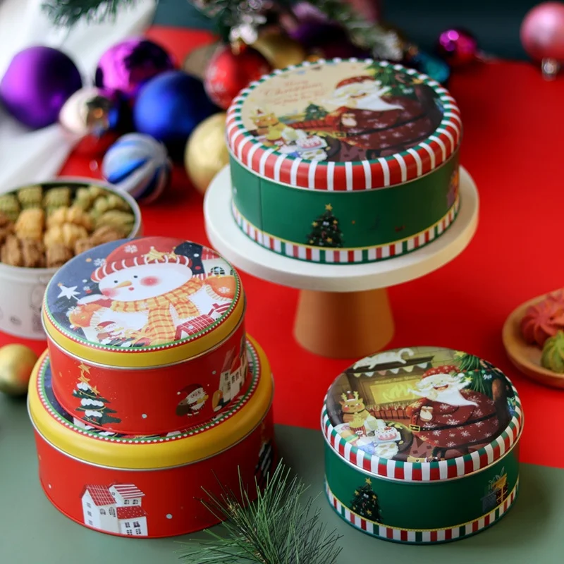 High Quality Factory Directly Big Round Christmas Tins Custom Printed Nesting Storage Tin Box Set for Promotion