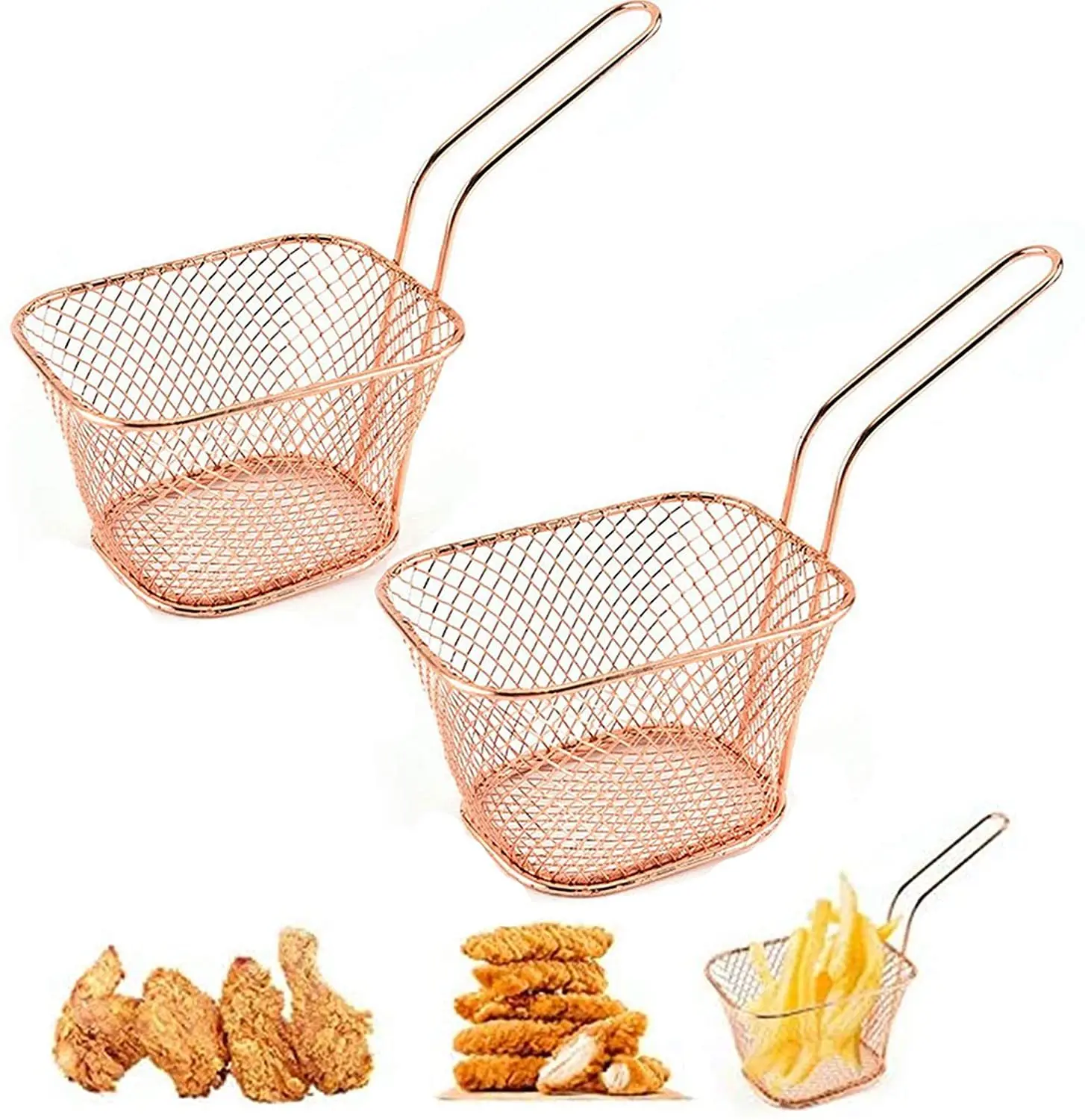 New arrivals Metal wire Mini Fry Serving Basket for Deep Fat Fryer French Fries Holder with condiment stand Oil Filter
