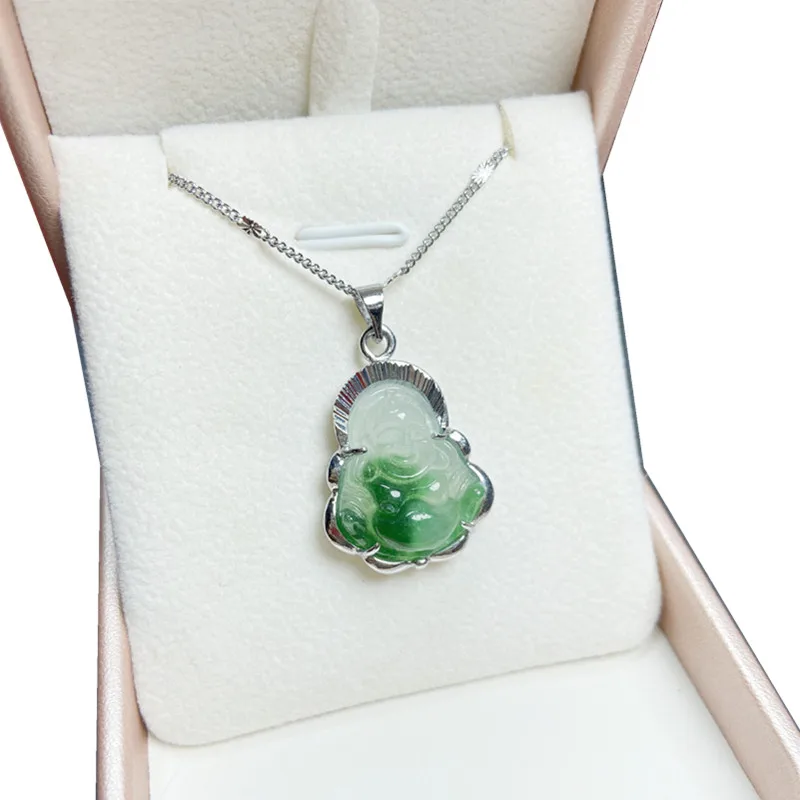 Wholesale Cheap Jewelry Copper Silver Plated Mixed Stone Pendant Necklace Buddha Laughing Buddha Pendant