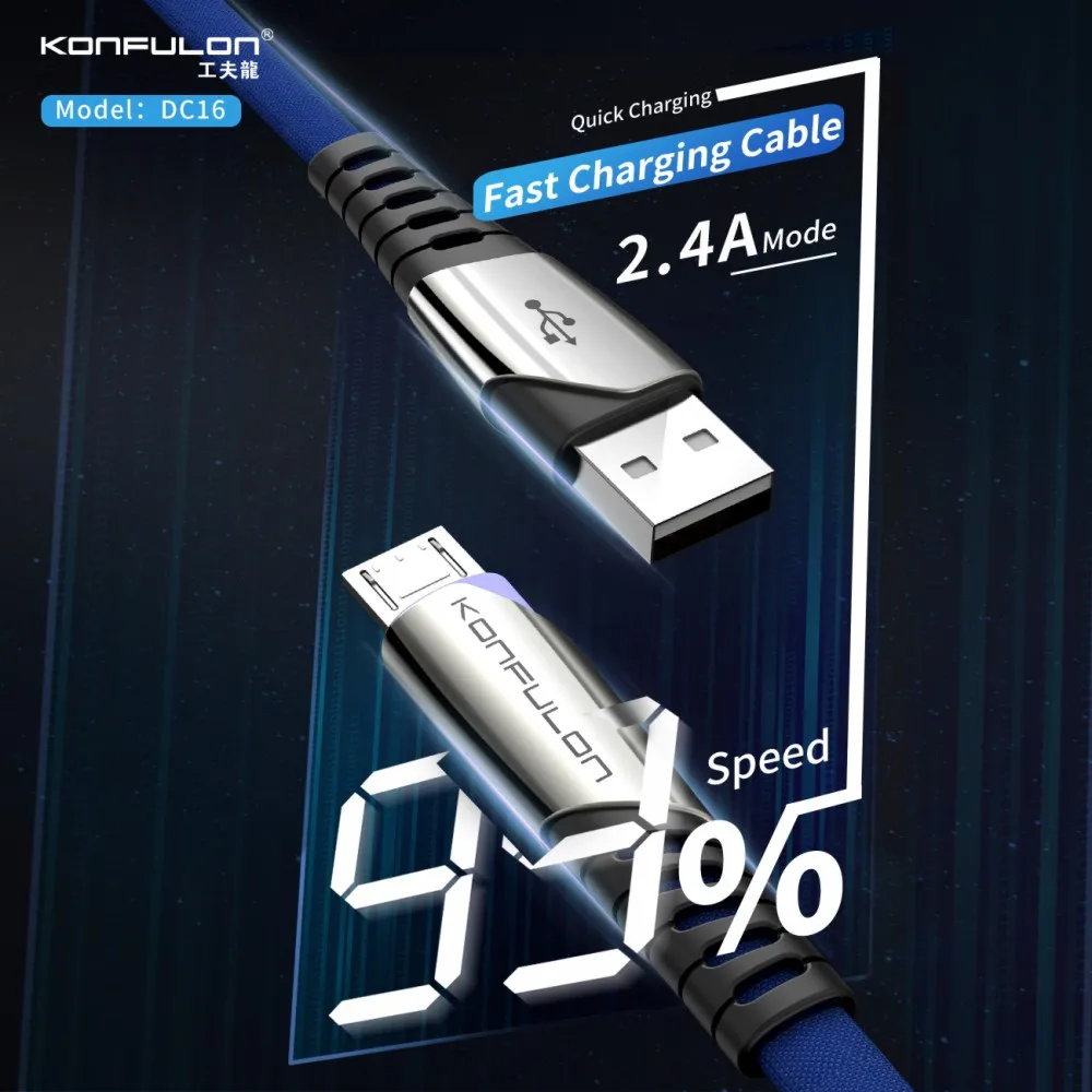 Konfulon 5 цветов дышащий свет Micro USB кабель для передачи данных Плетеный зарядный мобильного телефона