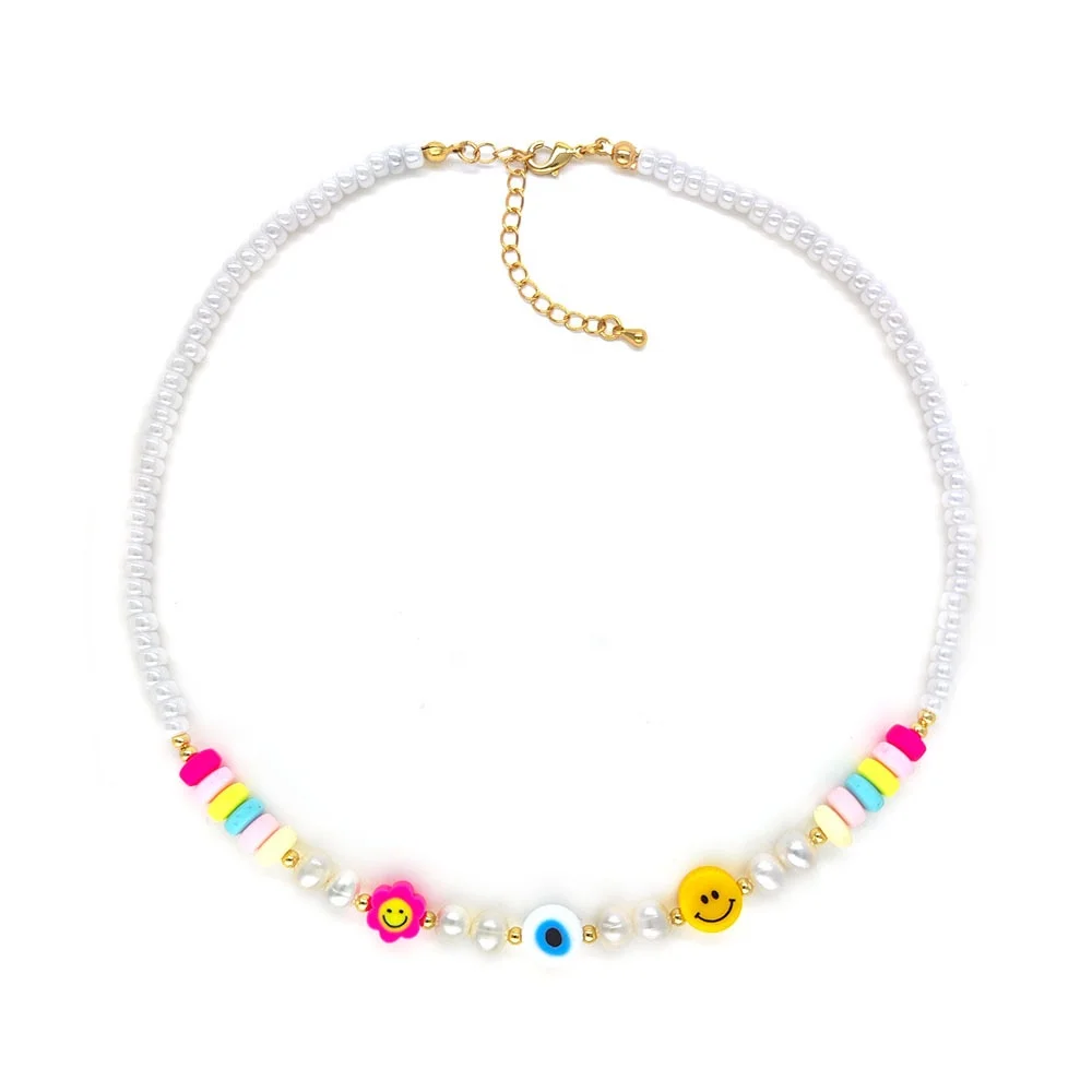 polymer clay murano eye bead choker necklaces natural freshwater pearl beaded necklace summer fashion jewelry girls necklaces