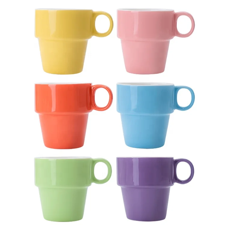 Porcelain 10oz mixed colors promotion ceramic coffee stackable mug