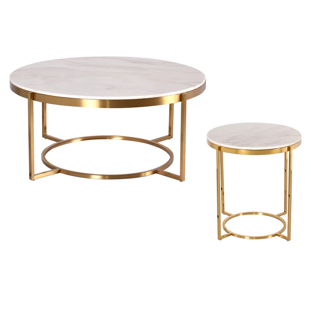 Modern Chic marble Round Coffee Table for Living Room Golden Brass side