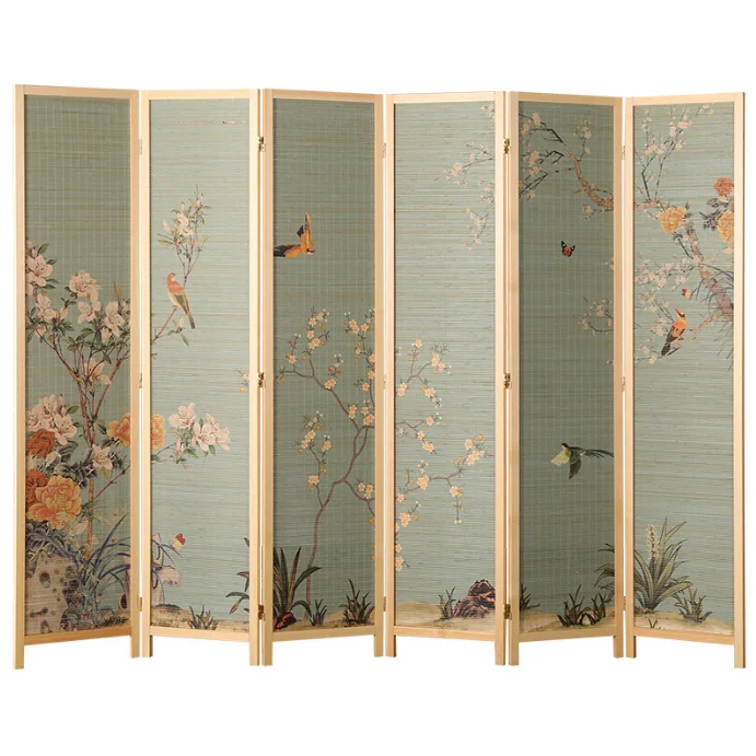 Modern luxury wood craft mobile folding screen folding office partition 6 panel a  set solid wood bamboo screen & room dividers