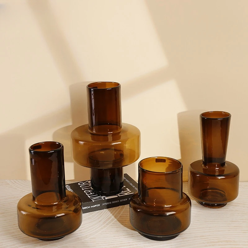 Nordic Creative High Quality Hand Blown Colored Acrylic Flower Arrangements Glass Vases Set For Home Decor