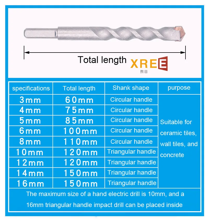 Hot selling pistol drill impact drill bit concrete cement wall alloy tungsten steel ceramic tile triangular handle