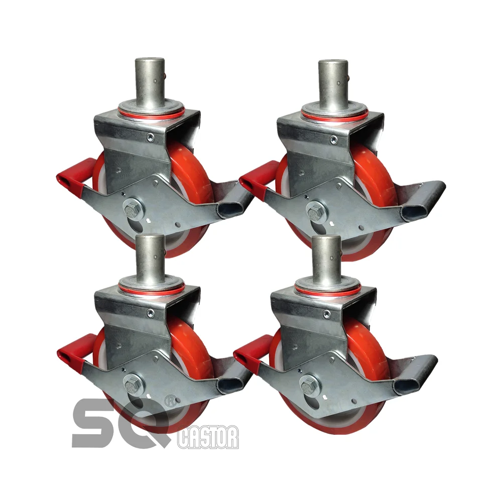 SQ custom caster manufacturing high quality 150mm/200mm 6inch/8inch heavy duty PU caster wheel for mobile scaffolding