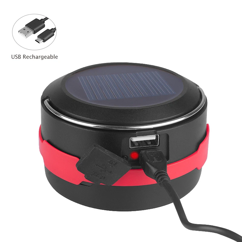 Retractable Solar rechargeable led camping light with power bank function