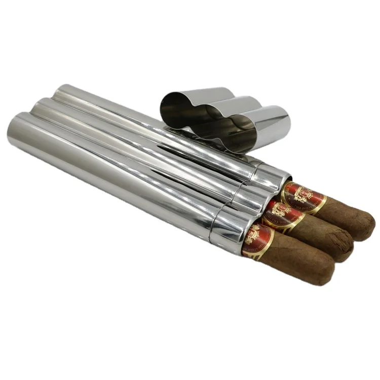 304 Stainless Steel Cigar Tubes Accessories Portable Humidor Can Hold Three Cigars Waterproof Protect Cigar from Being Crushed