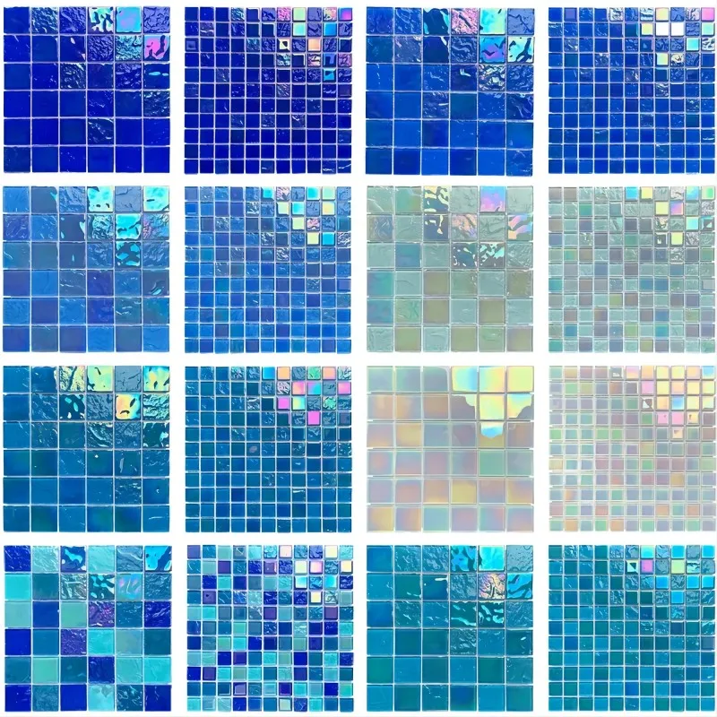 Оптовая цена открытый aqua Зеленый Белый Синий переливающийся хрустальный стеклянный бассейн мозаичная плитка