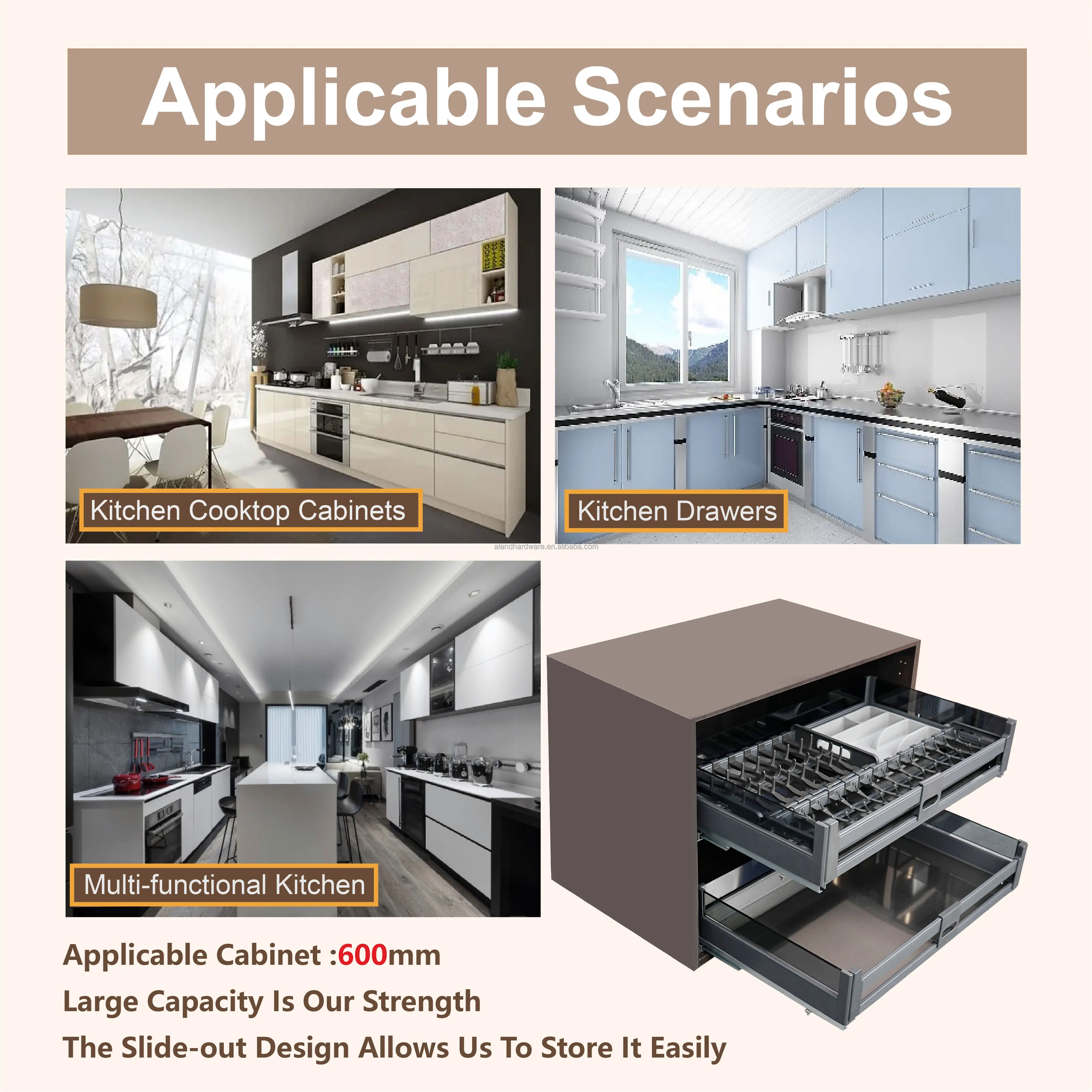 Kitchen Dishes Adjustable Dividers Rack Aluminium Frame Drainer Single Floating Sliding Shelves Glass 4 Sides Pull Basket
