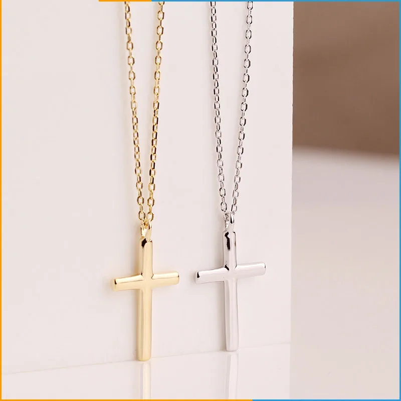 Simple cross pendant Gold Plated over S925 sterling silver cross necklace
