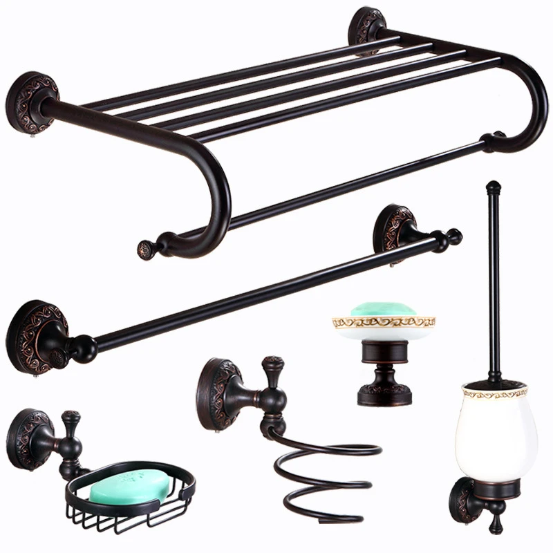 Bathroom Toilet Bathroom Hardware Pendant Set Brass European Bath Towel Rack Black Towel Rack Set