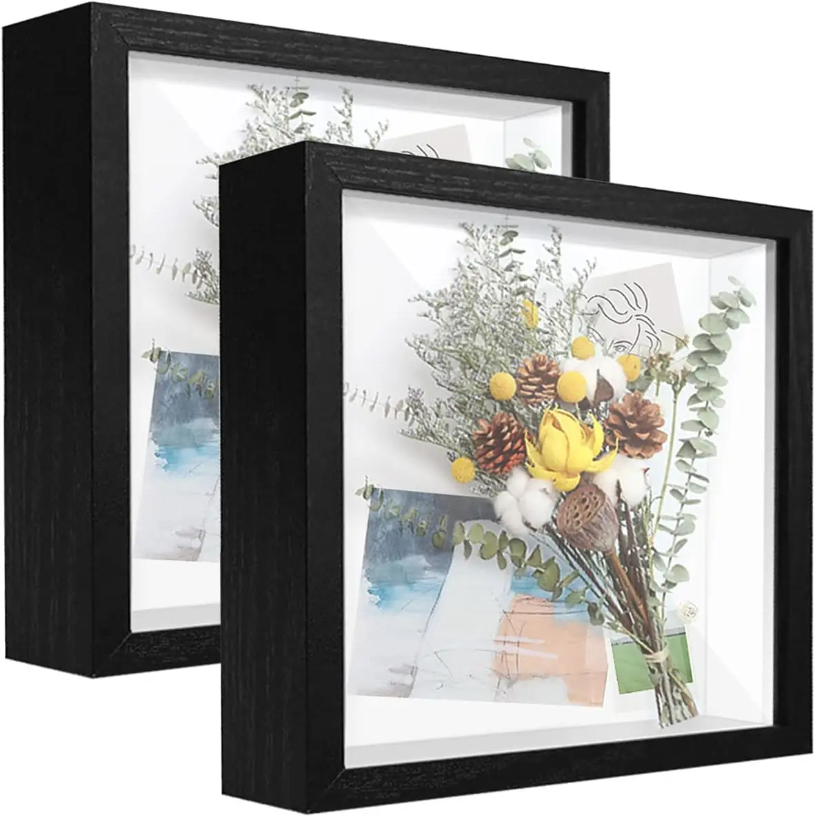 Wholesale Black Wood 3D Deep Picture Shadow Box 5X7 Dry Flower Wooden Box Frame