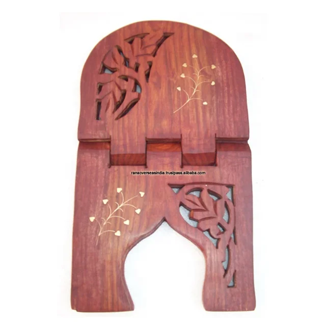 Лидер продаж красивый складной держатель для Корана и Гиты из дерева с резьбой по листам латунной инкрустацией самой низкой цене