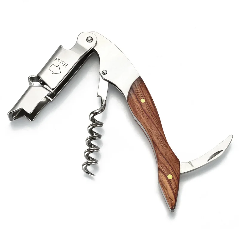 Ywbeyond double hinged wooden handle multi functional rosewood wine corkscrew 3 in 1 wine bottle opener with small knife
