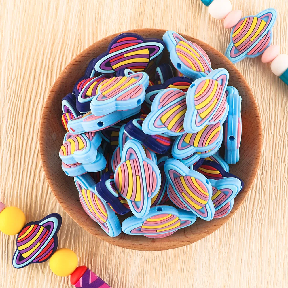 Wholesale Food grade BPA Free Planet shaped silicone beads Bulk Baby Chewable Teething Other Loose Beads Silicone Focal Beads