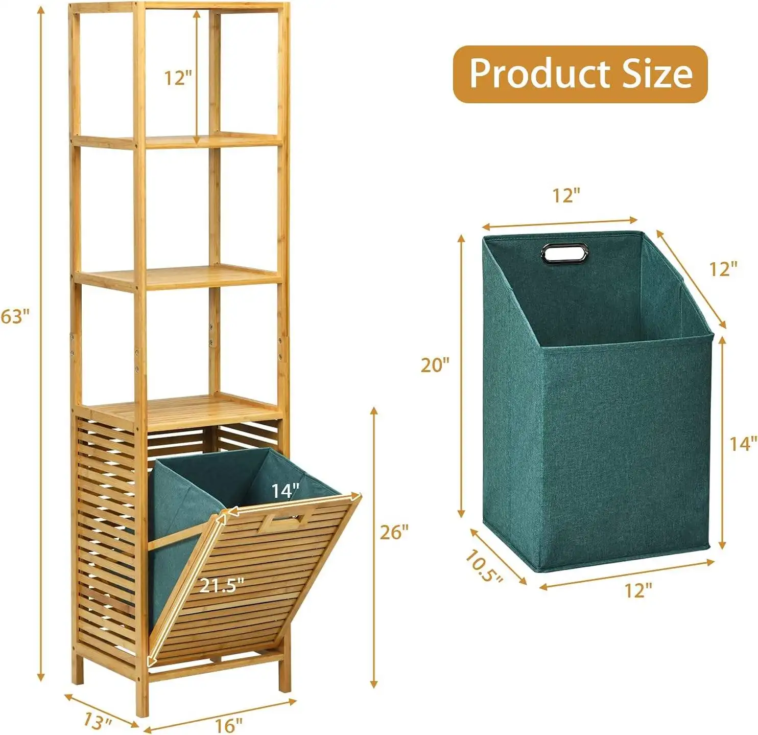 JQ Customized 2 3 4 Layer Bamboo Dirty Laundry Tilting Separate Laundry Hampers Laundry Basket for Bathroom