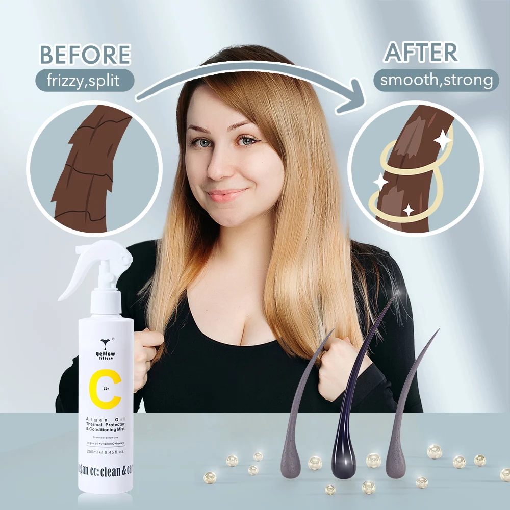 OEM/ODM Natural Honey Lemon Perfume Super Soft Argan CC Argan Oil Thermal Protector & Conditioning Mist 250ML