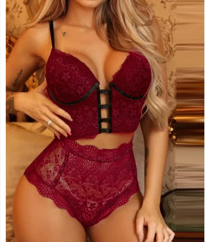 New Floral Lace Scallop Trim Lingerie Set plus size women sexy underwear Bra And Brief Sets female underwear