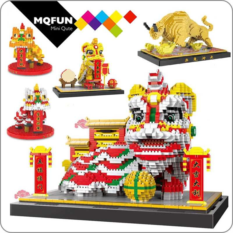 DR.STAR Mini blocks China Spring Festival Lion Head Building Toy Educational Intelligence Brick for Children Happy New year Gift
